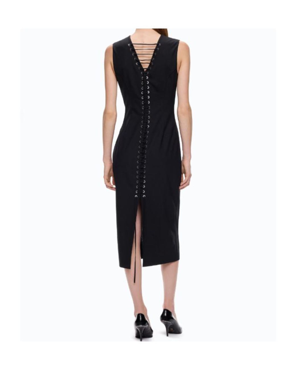 Pinko Black Lace-Up Midi Dress