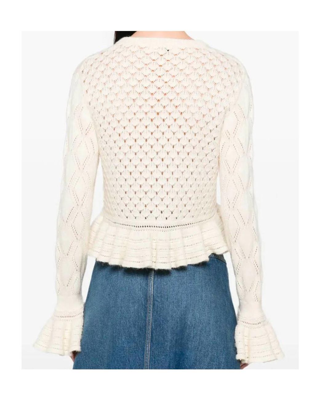 Chloé White Chloé Ruffled Knit Cardigan