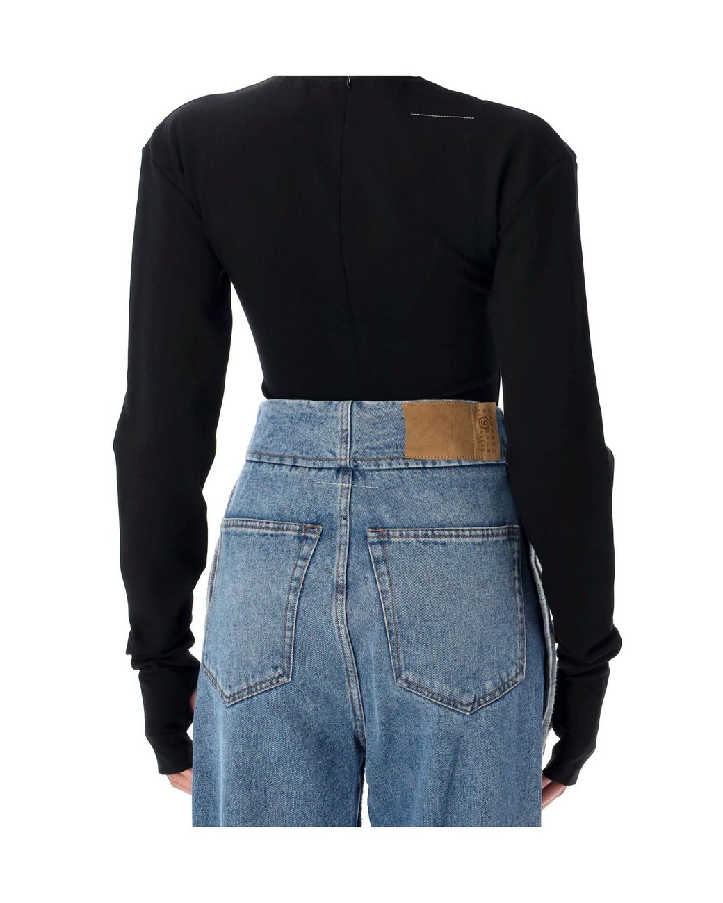 MM6 by Maison Margiela Black Long-Sleeved Crewneck Bodysuit