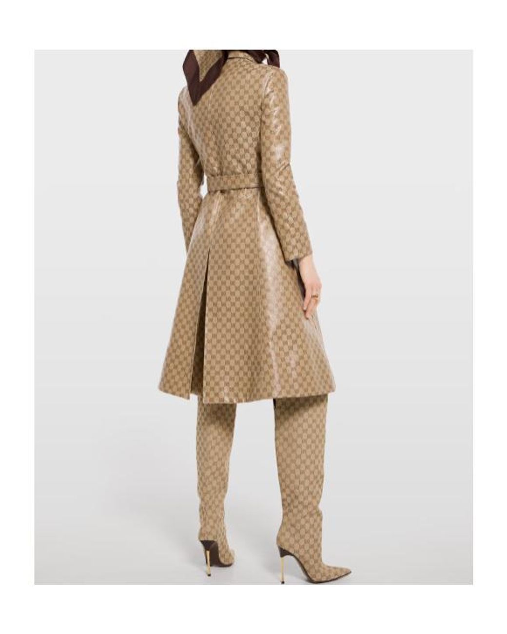 Gucci Natural Coated Gg Cotton Canvas Fabric Coat
