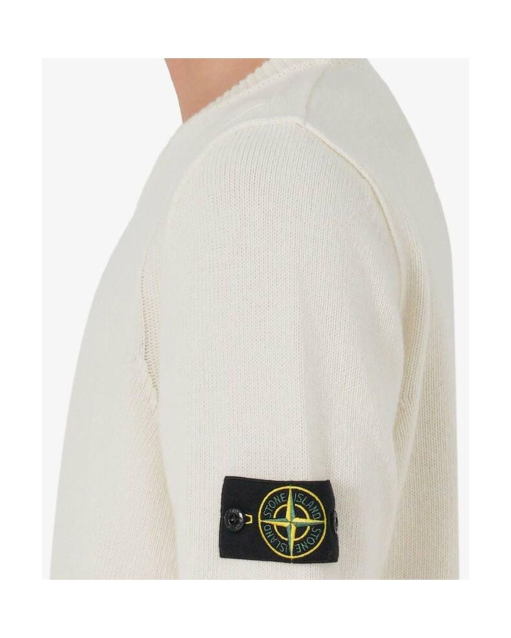 Stone Island White Textured Crew Neck Knitted Jumper for men