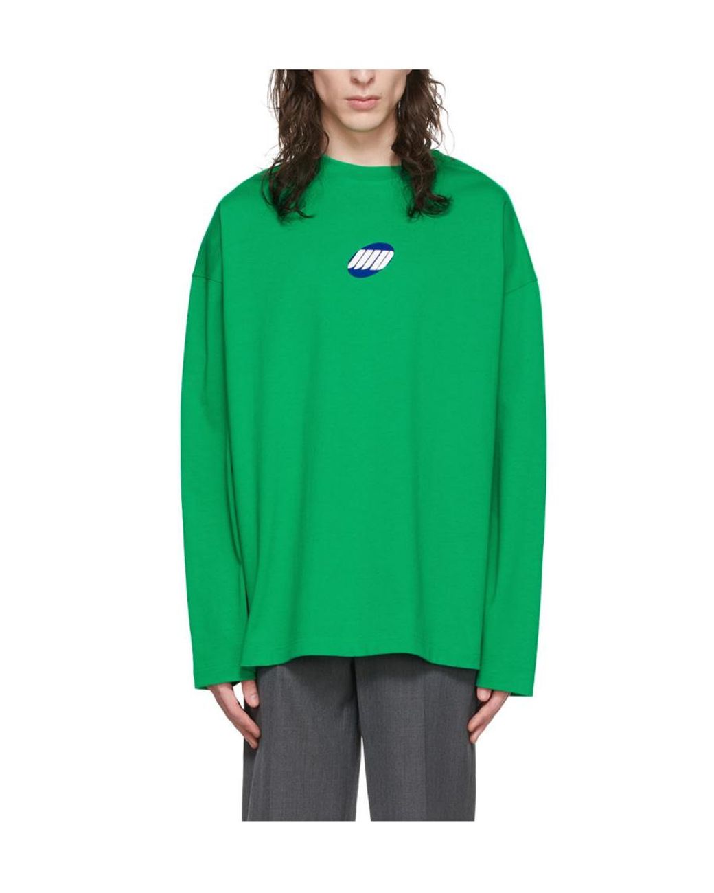 we11done Green Logo-Print Long-Sleeved T-Shirt for men
