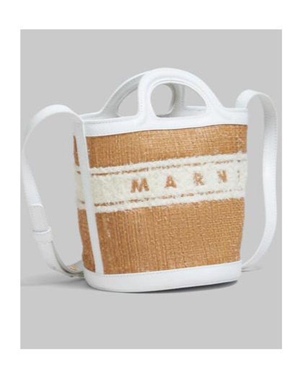 Marni White Small Tropicalia Logo-Embroidered Drawstring Bucket Bag