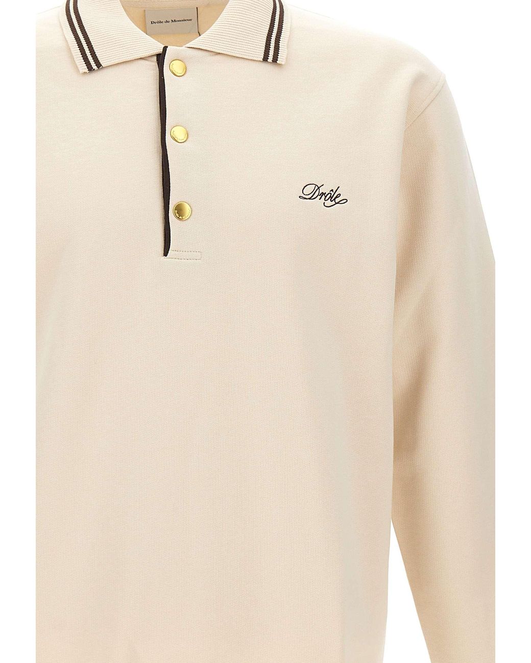 Drole de Monsieur White Drôle De Monsieur Logo Embroidered Polo Shirt for men