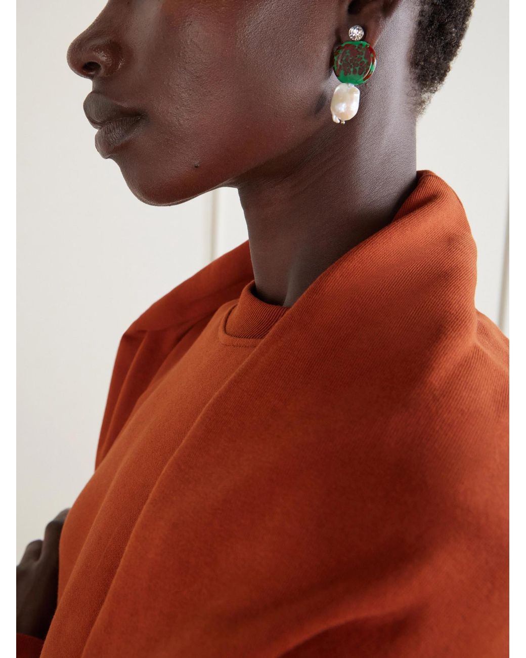 Dries Van Noten Green Tone, Glass And Pearl Earrings