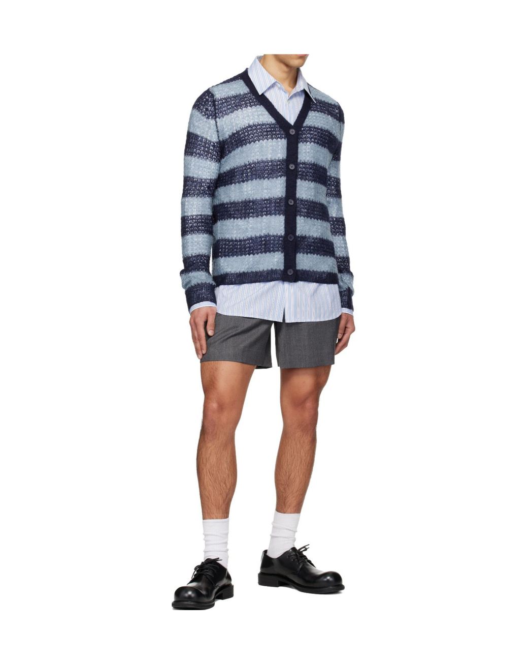 we11done Blue Wool Blend Striped Knit Cardigan for men