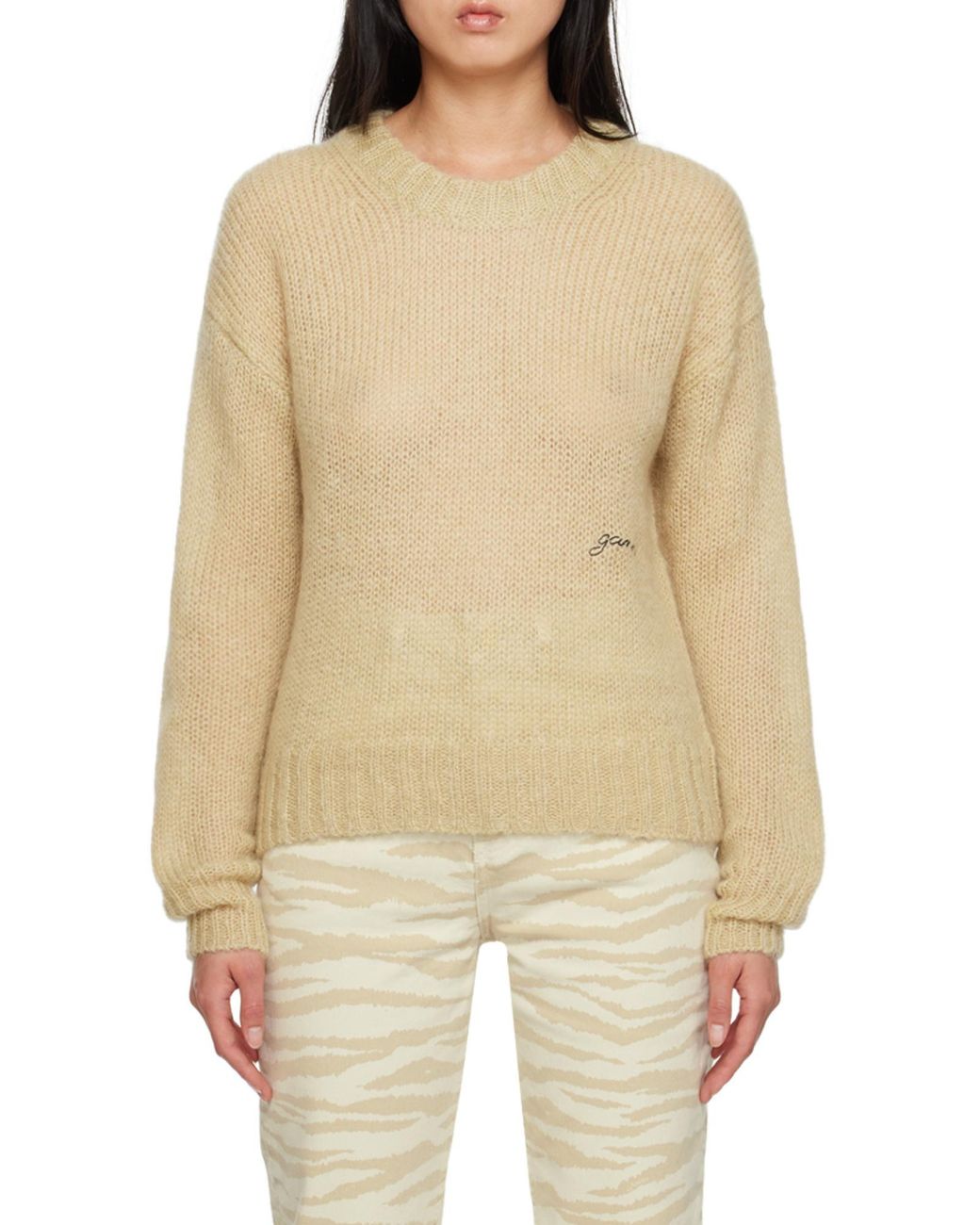 Ganni Yellow Crewneck Long-Sleeved Jumper
