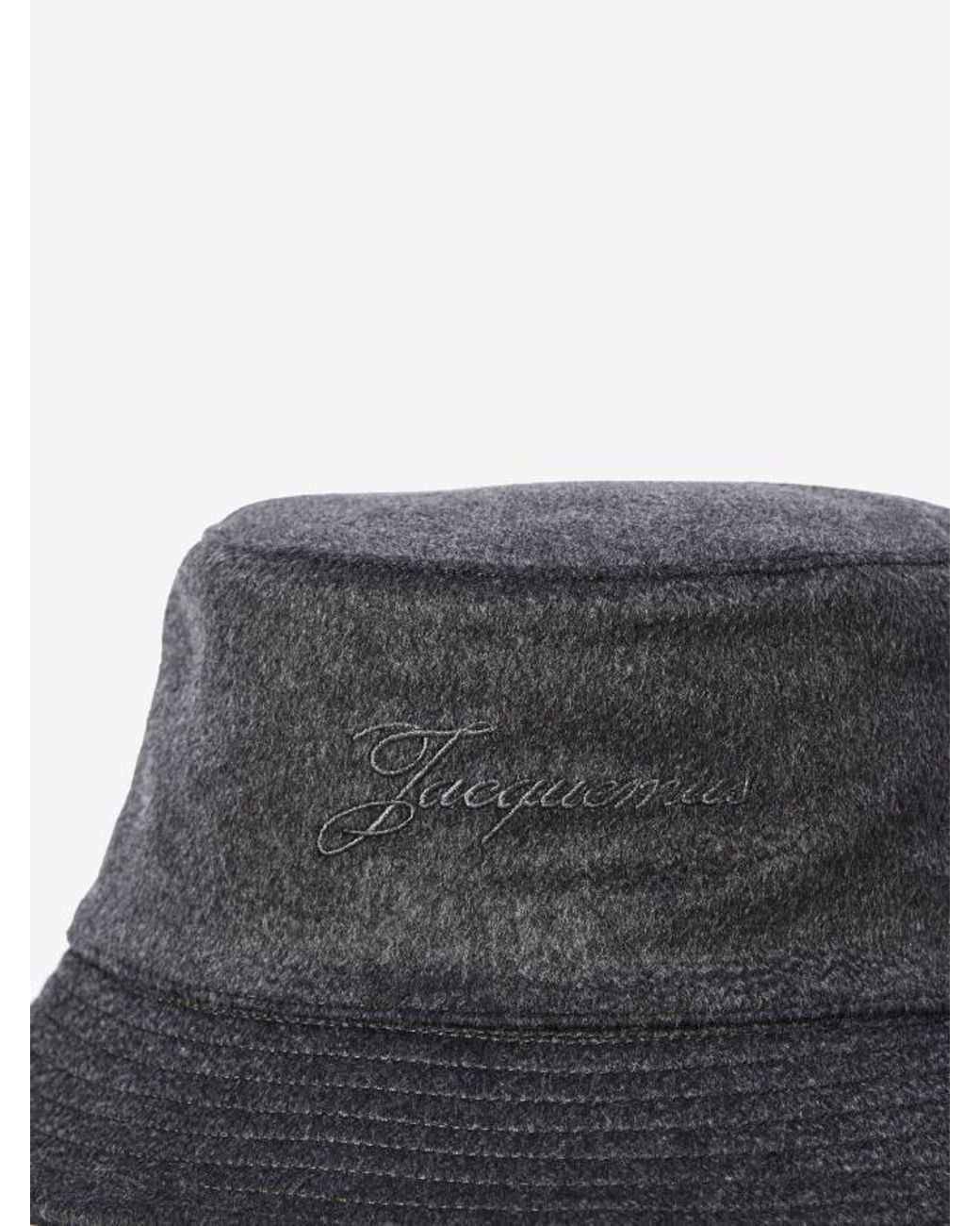 Jacquemus Gray Logo Embroidered Le Bob Bucket Hat for men