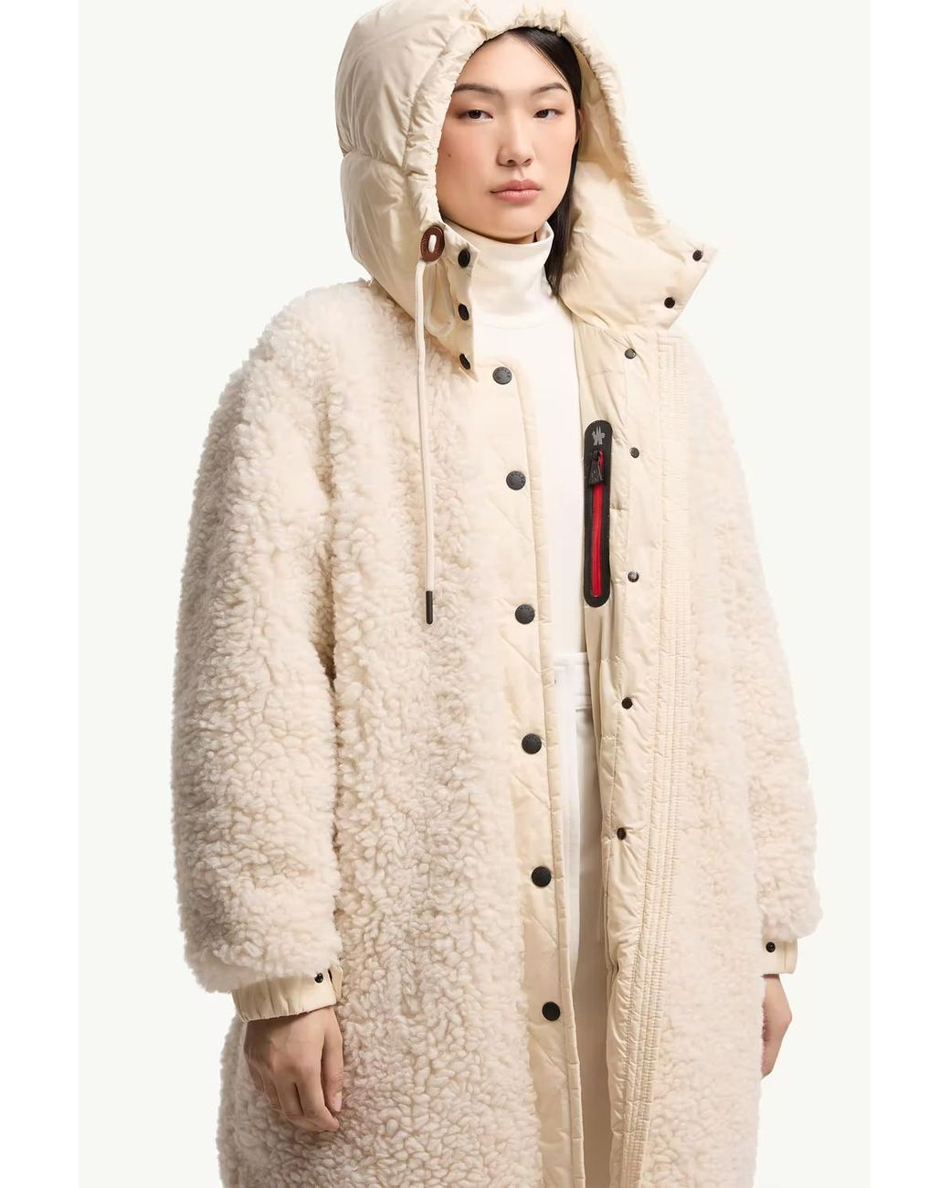 Moncler Natural Grenoble Blavet Teddy Hooded Long Down Jacket
