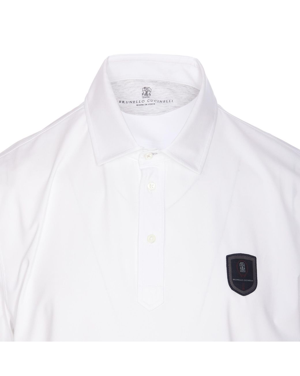 Brunello Cucinelli White Appliqué-Detail Polo Shirt for men