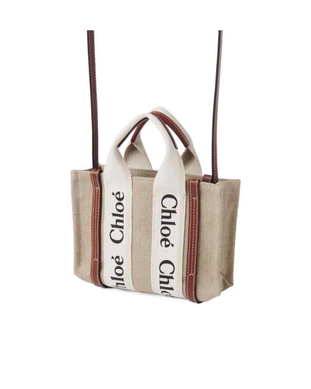 Chloé Metallic Chloé Woody Logo Printed Mini Tote Bag