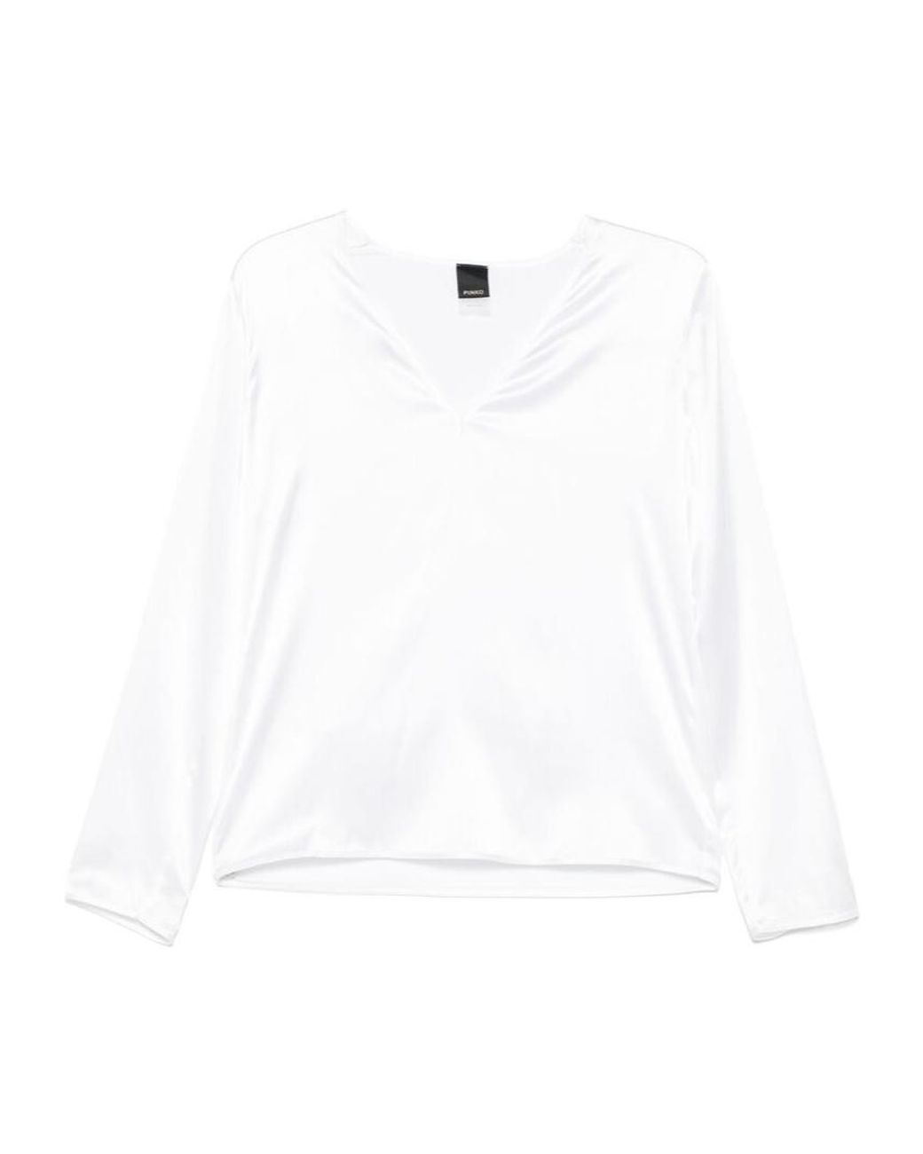 Pinko White V-Neck Long Sleeve Top
