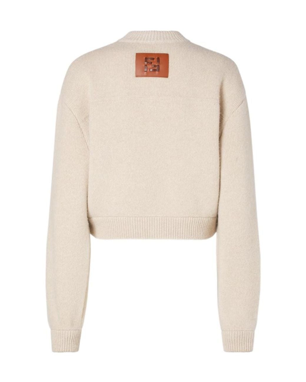 Fendi Natural Button-Up Knitted Crewneck Cardigan