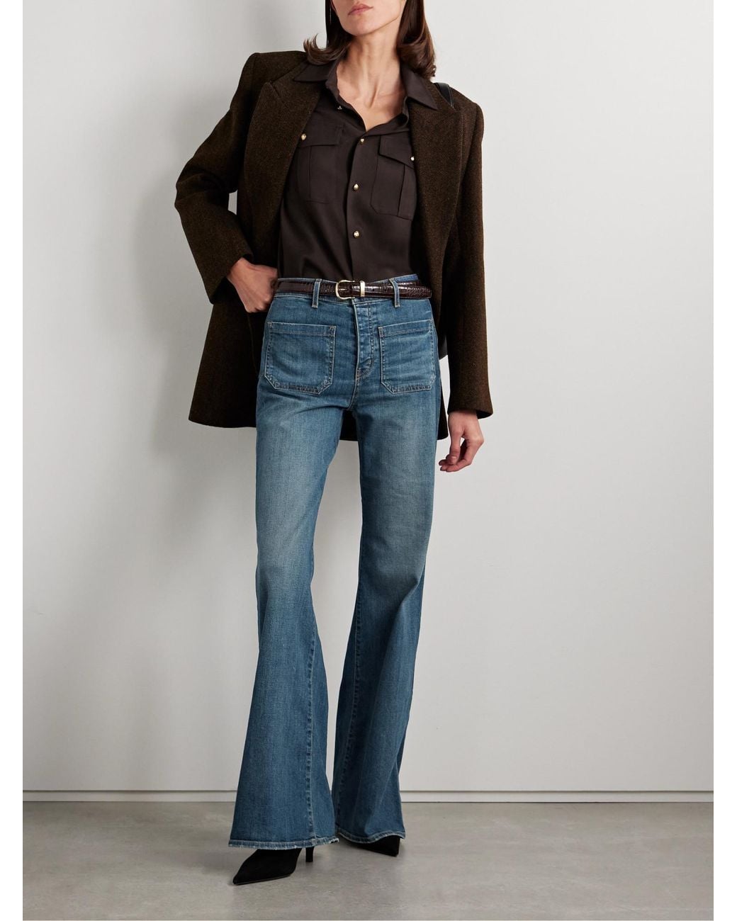 Nili Lotan Blue Distressed High-Rise Flared Jeans