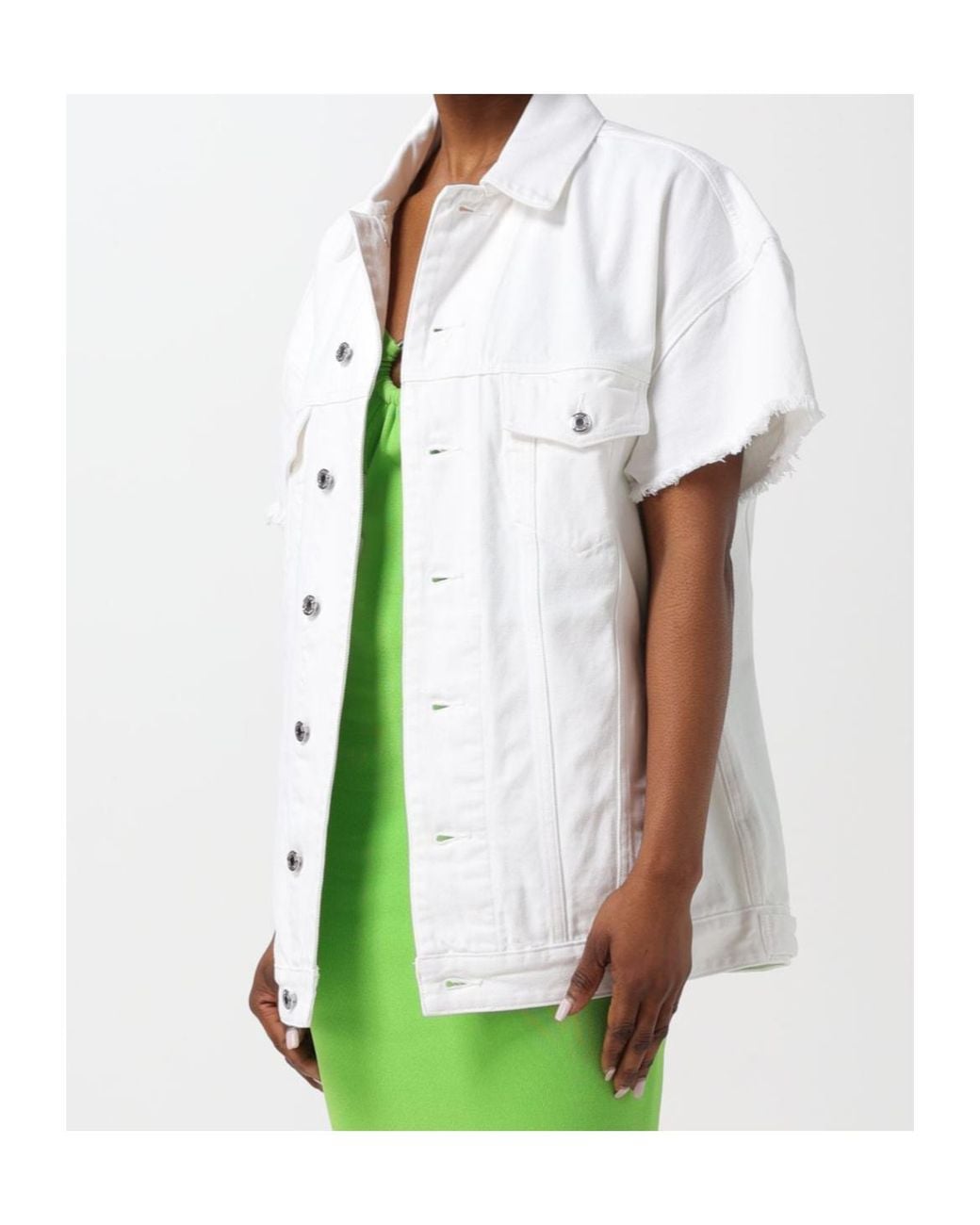 Michael Kors White Michael Oversized Frayed Denim Jacket
