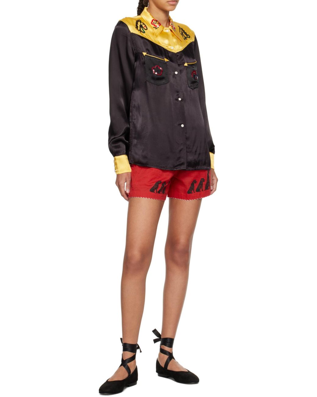 Bode Black Sequin Rodeo Satin Shirt