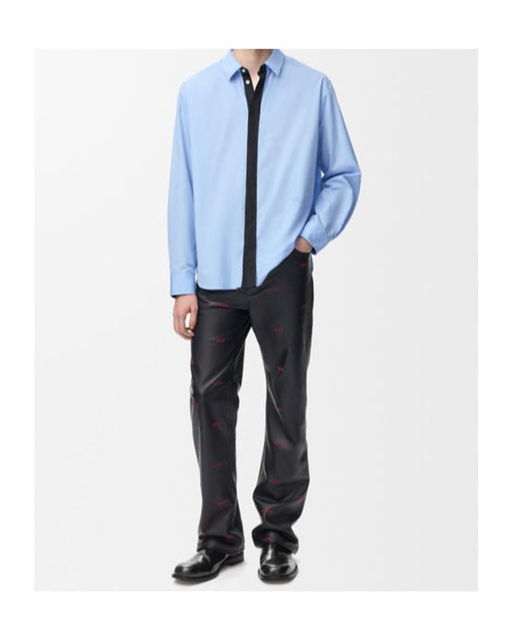 Loewe Blue Contrast-Placket Long-Sleeve Shirt for men