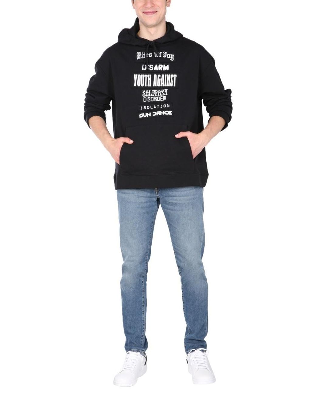 Raf Simons Black Slogan Patches Hoodie for men