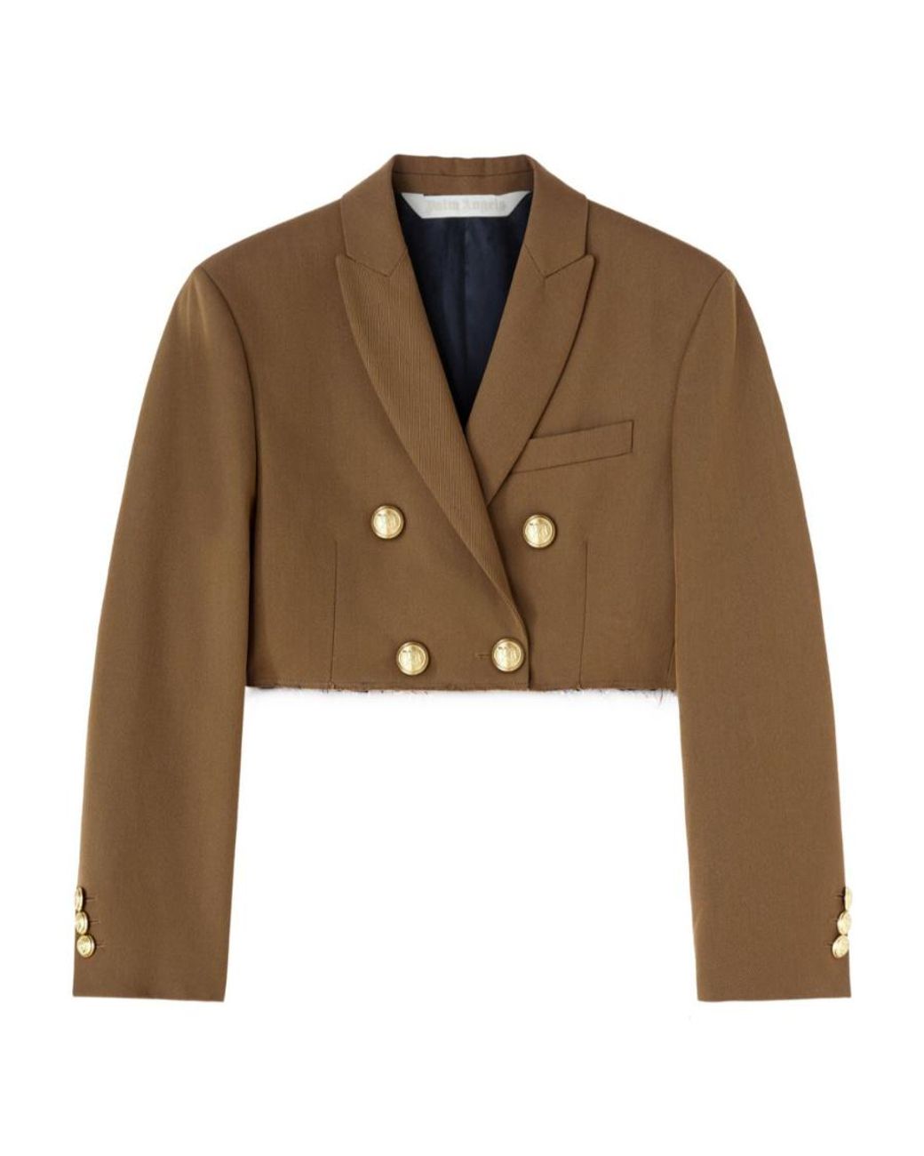 Palm Angels Brown Raw-Cut Hem Cropped Jacket