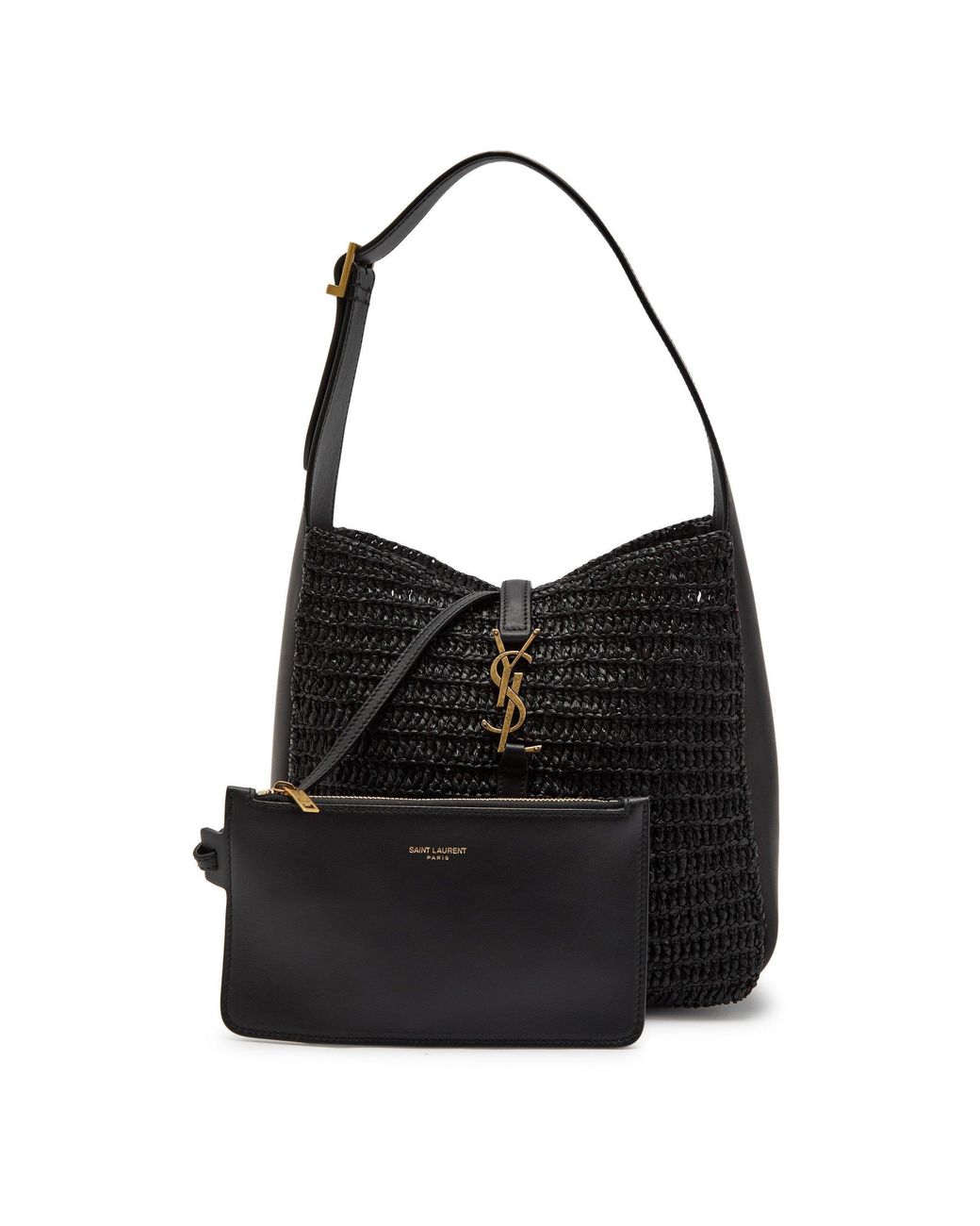 Saint Laurent Black Woven And Patchwork One-Shoulder Bag