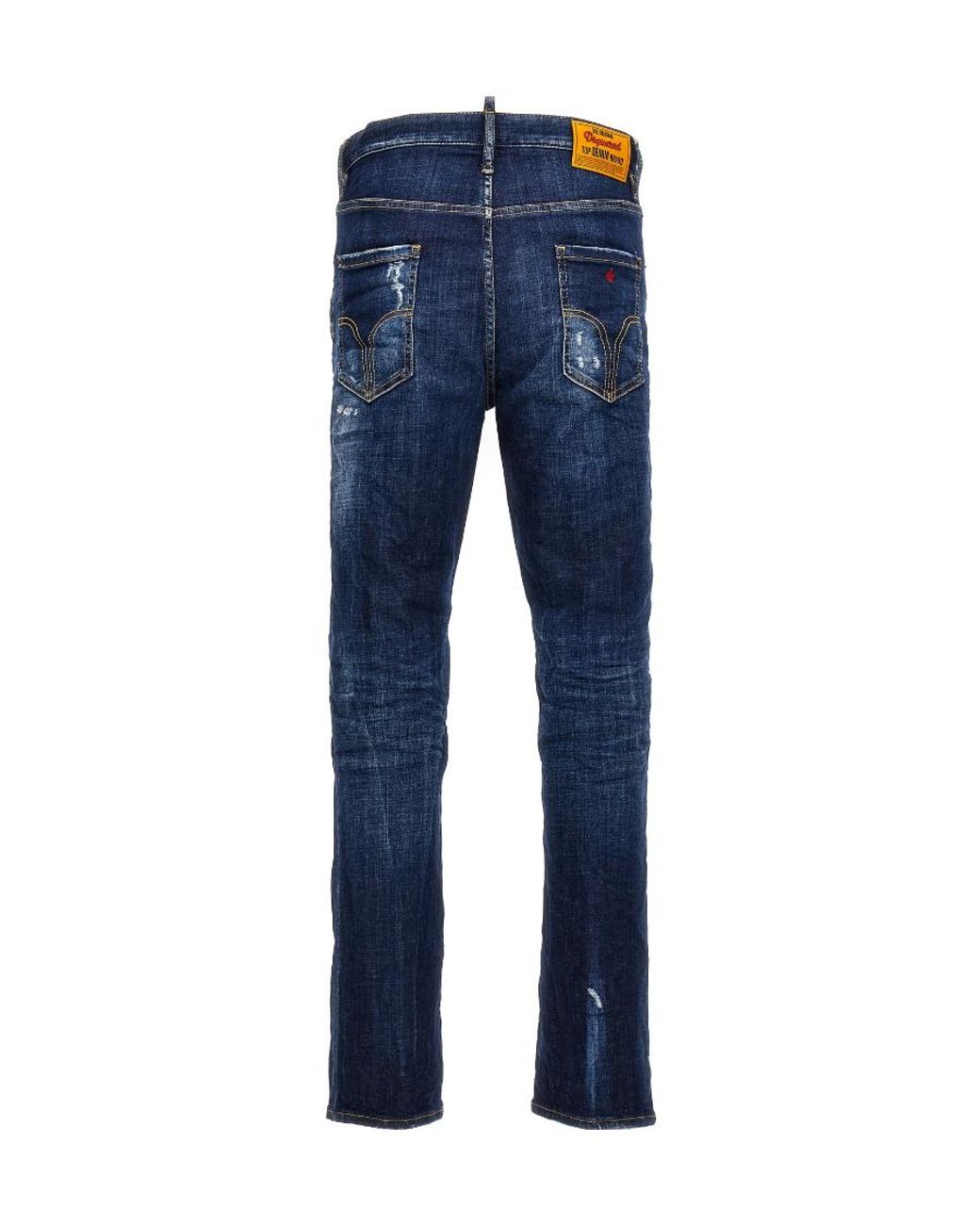 DSquared² Blue Logo Patch Distressed Straight-Leg Jeans for men