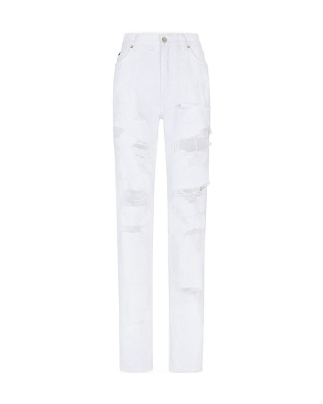 Dolce & Gabbana White Logo Patch Distressed Jeans