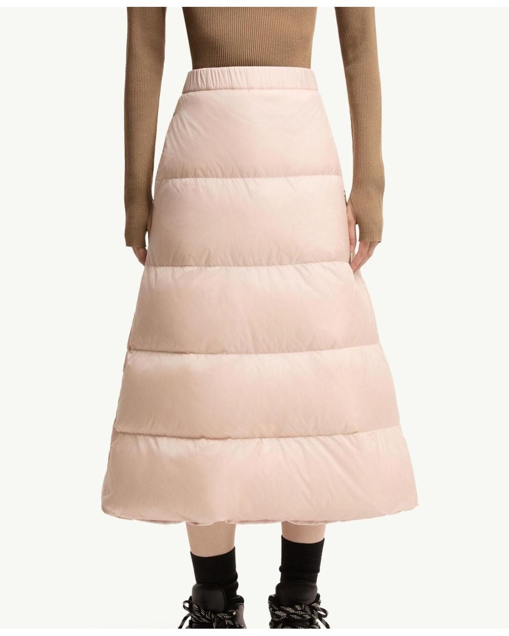 Moncler Natural Reversible Wool Twill Padded Midi Skirt
