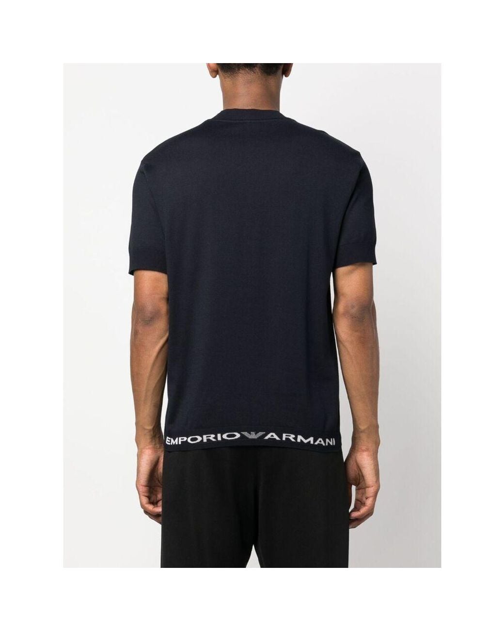 Emporio Armani Black Logo-Trim Cotton T-Shirt for men