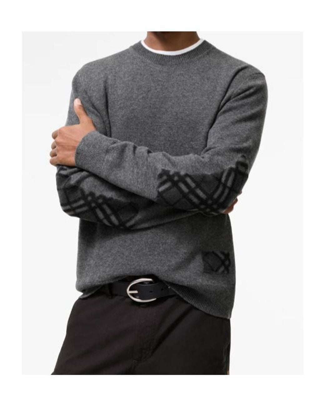 Burberry Gray Check Patch Wool Sweater for men