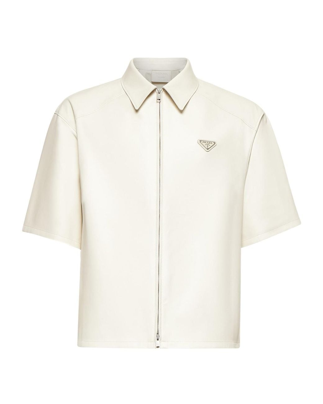 Prada White Short-Sleeved Zipped Leather Shirt for men