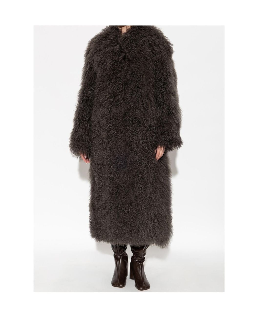 Stand Studio Black Crew Neck Sheepskin Coat