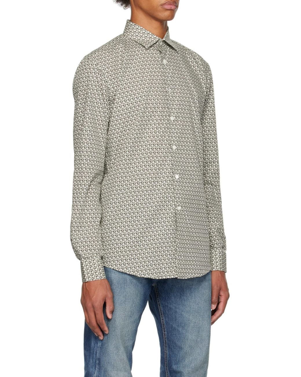 Ferragamo Gray Patterned Cotton Shirt for men