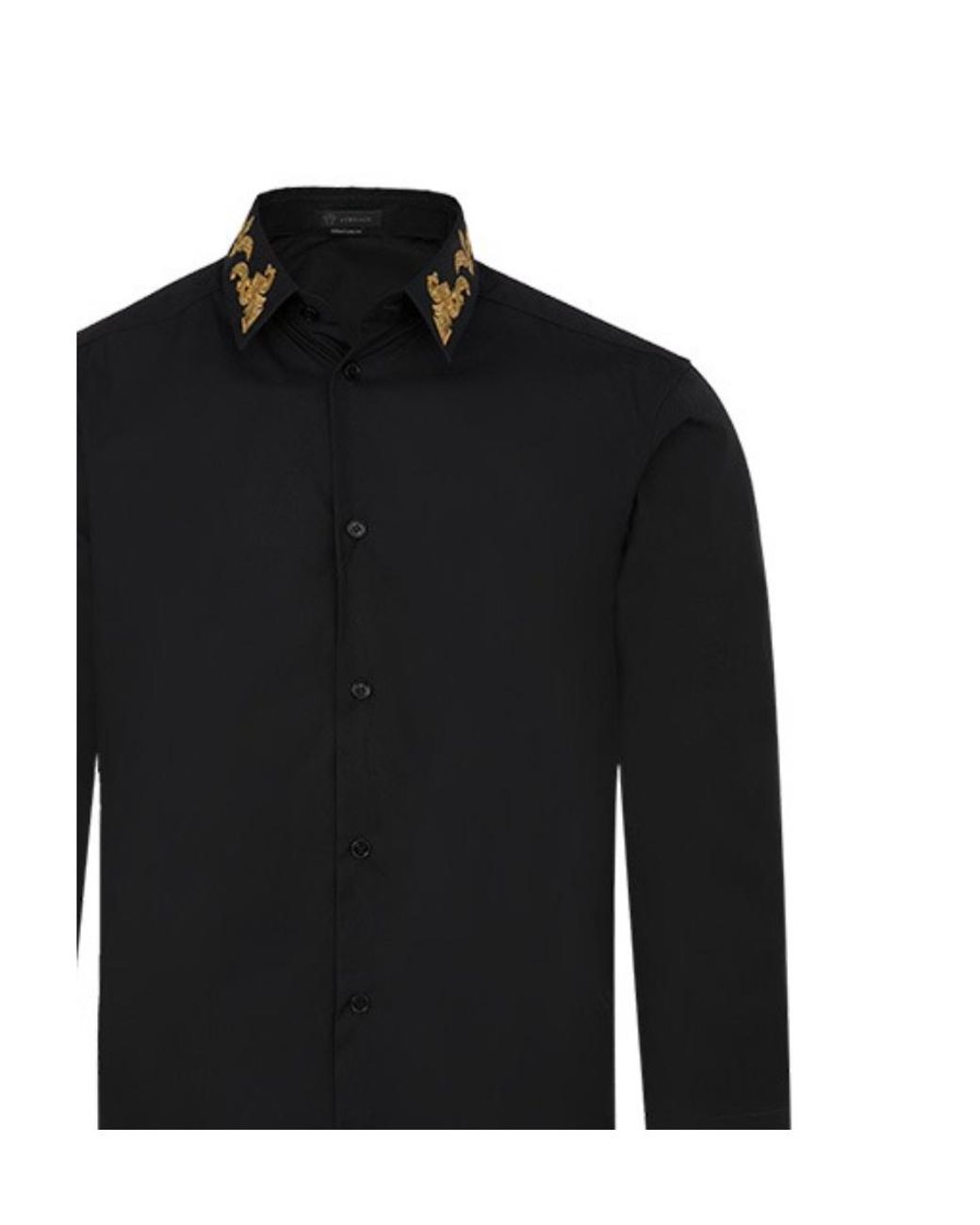 Versace Black Embroidered Collar Shirt for men