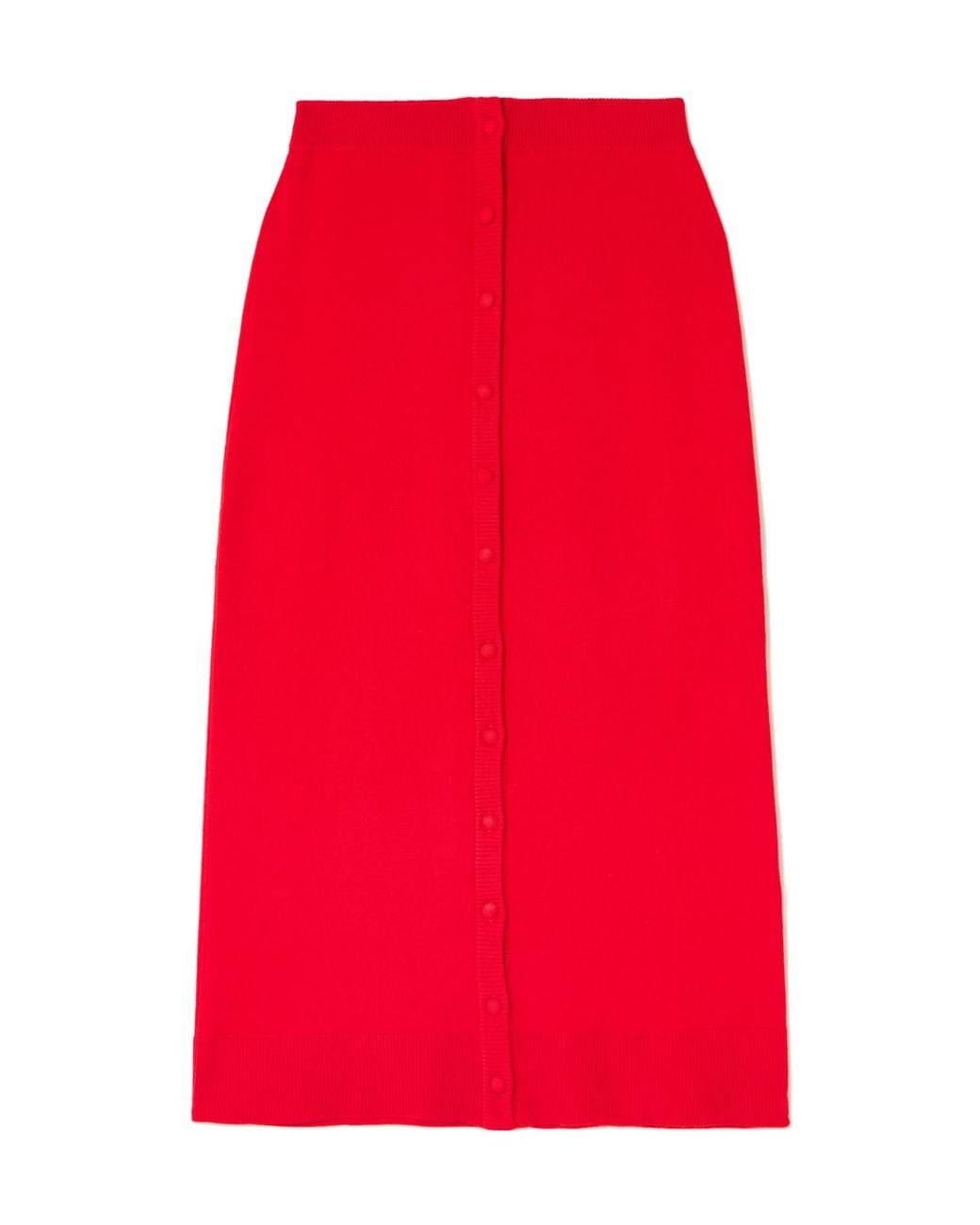 Victoria Beckham Red Ribbed Merino Wool-Blend Midi Skirt
