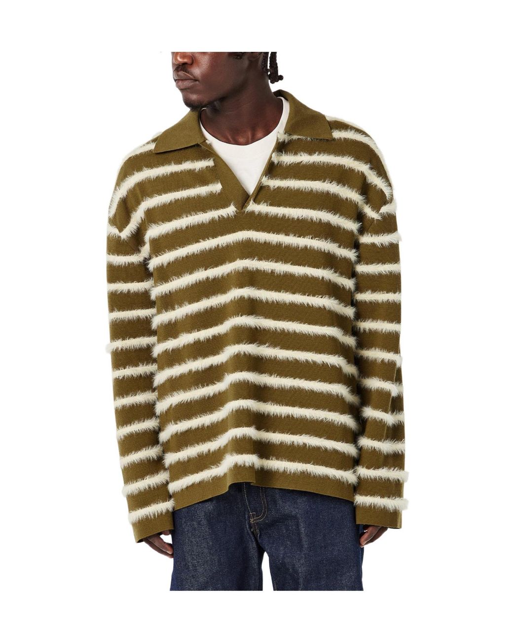 AMI Green Striped Polo Shirt for men