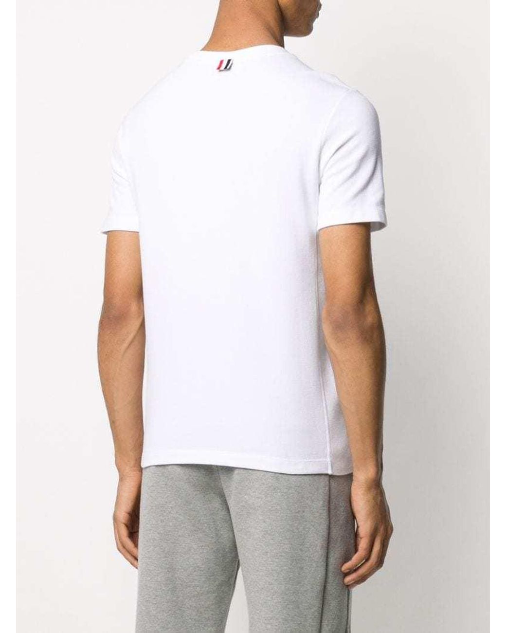 Thom Browne White Crew Neck Short Sleeve T-Shirt for men
