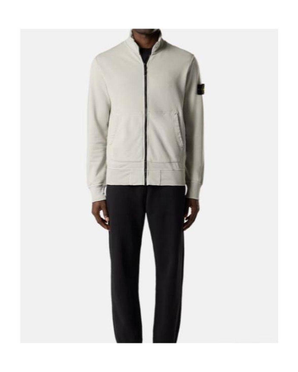 Stone Island White Logo Patch Zip-Up Sweatshirt for men
