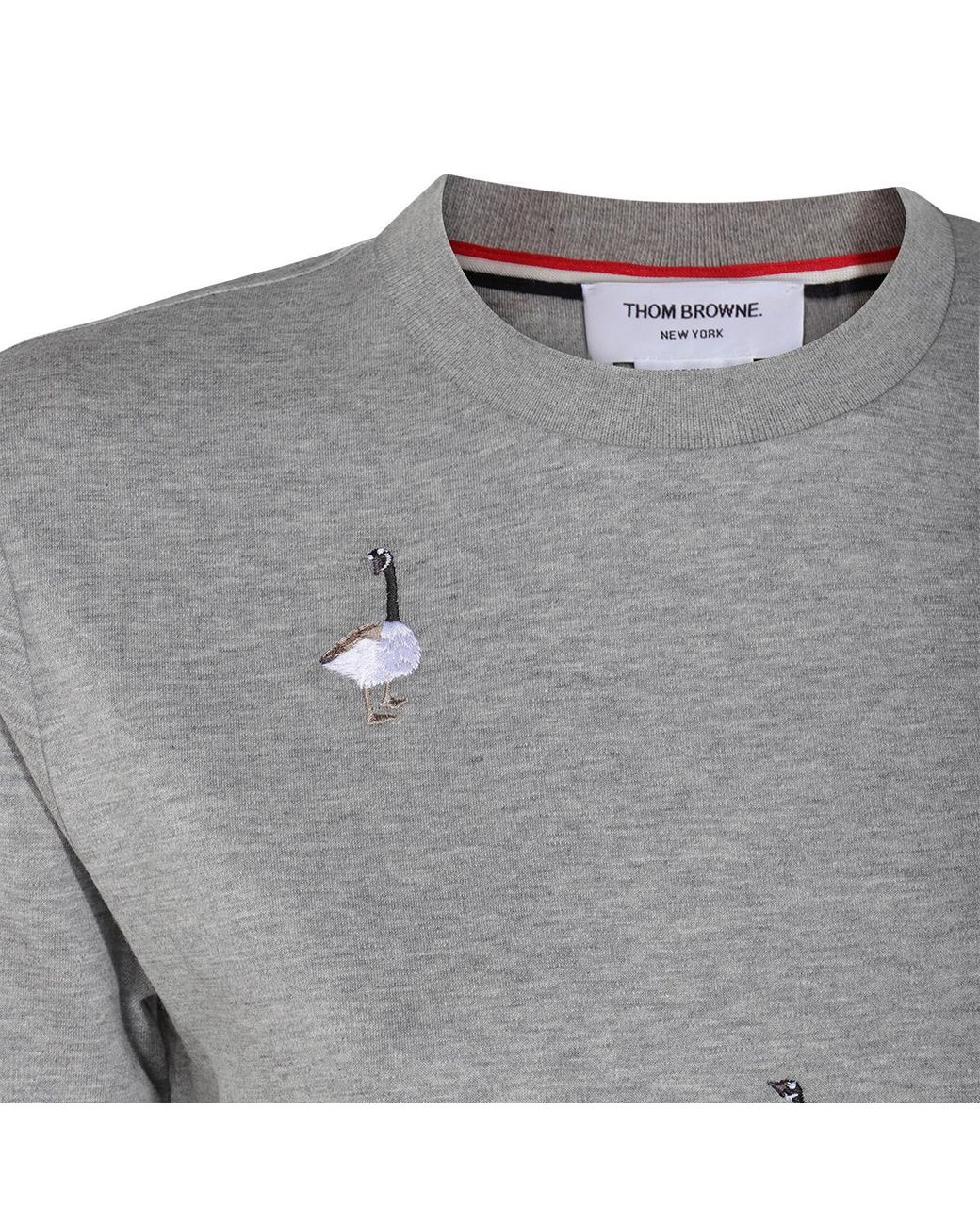 Thom Browne Gray Logo Patch Geese-Embroidered T-Shirt