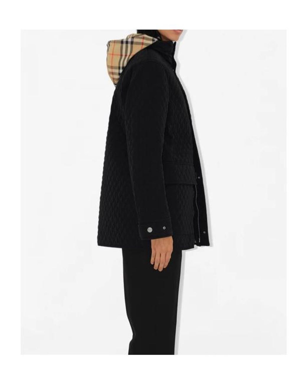 Burberry Black Quilted Check Hood Jacket