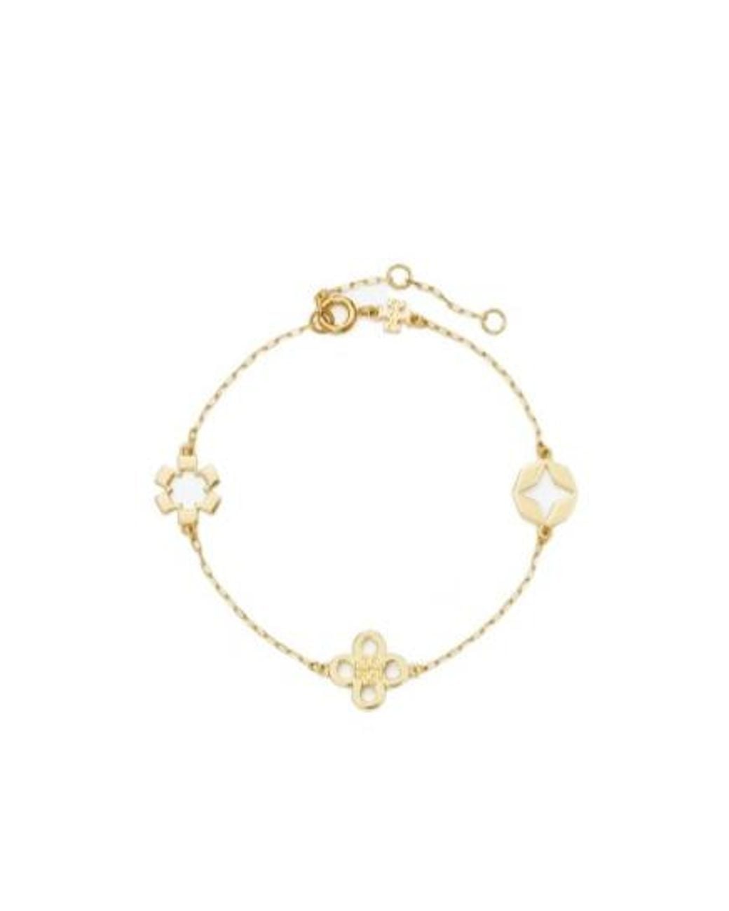 Tory Burch Metallic Kira Clover Charm-Detail Chain Bracelet