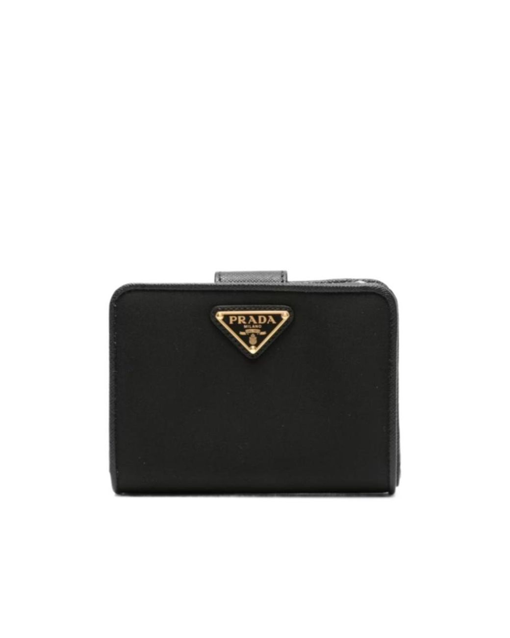 Prada Black Enamel Triangle-Logo Bi-Fold Wallet
