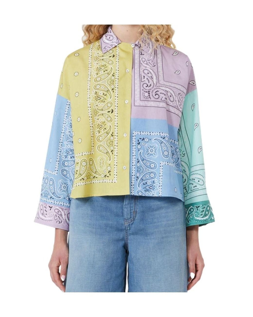 Weekend by Maxmara Blue Patchwork Bandana-Print Shirt