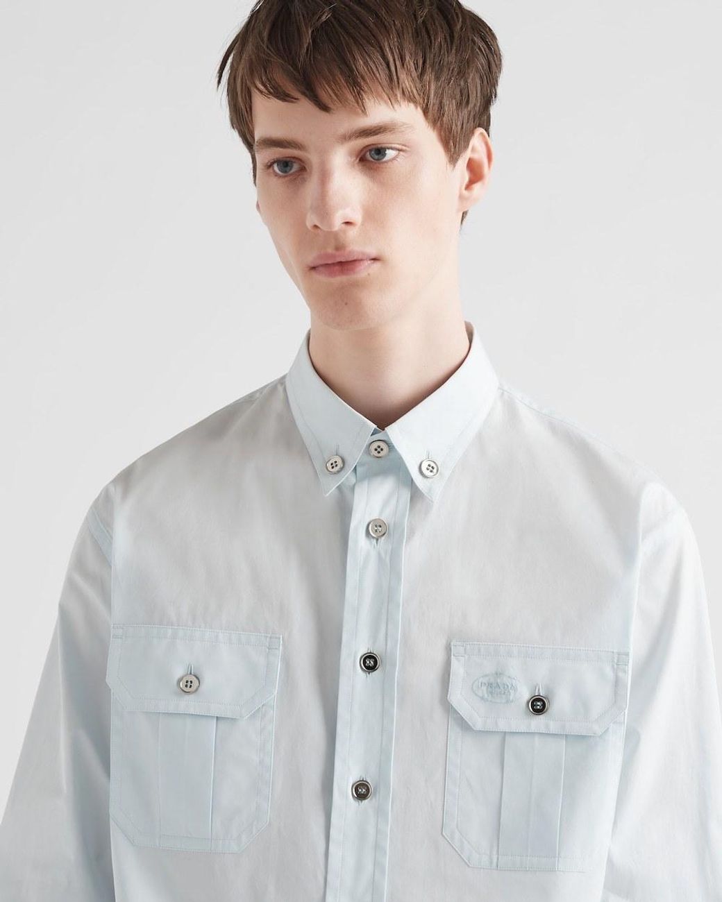 Prada Blue Long-Sleeved Button-Up Shirt for men