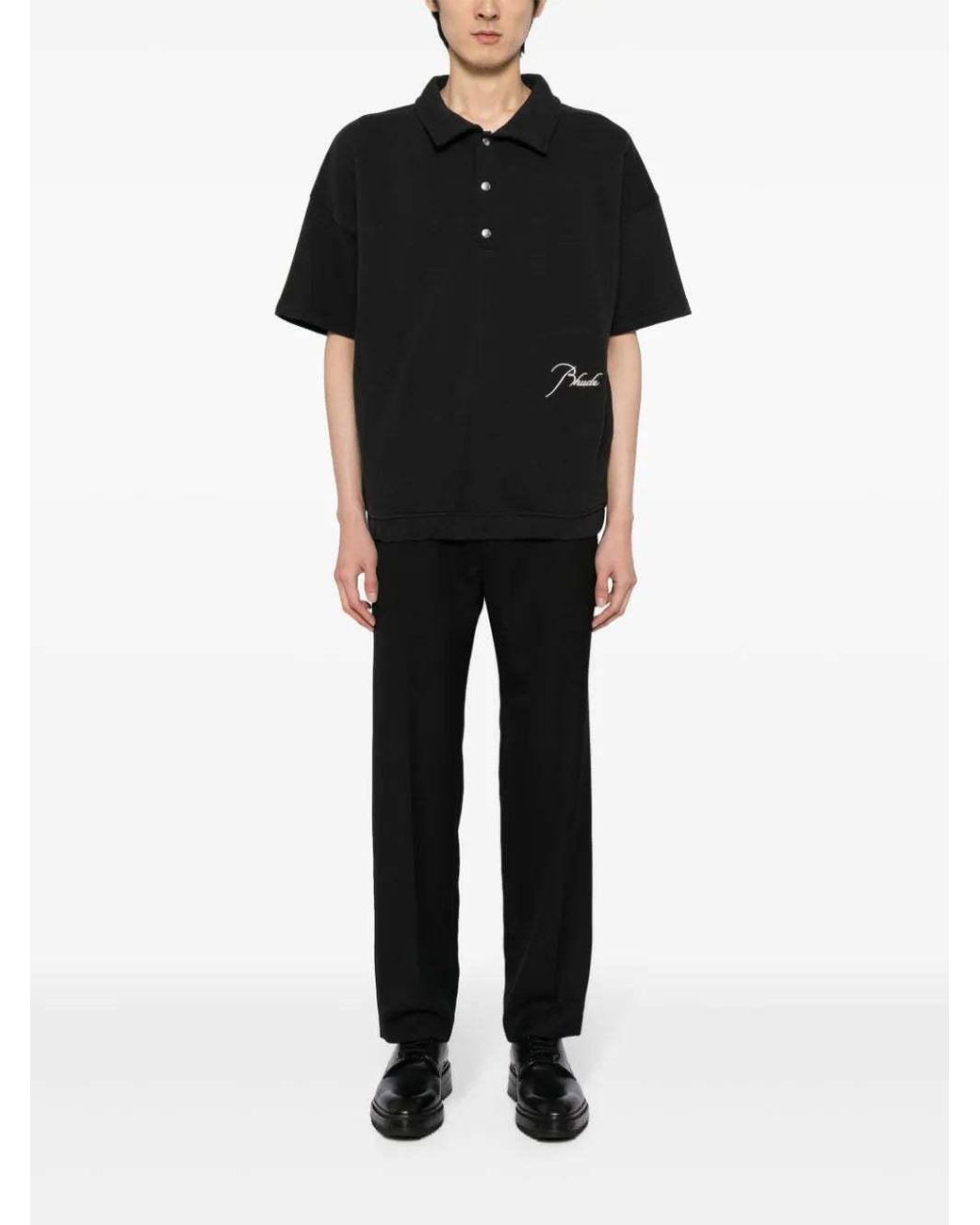 Rhude Black Logo-Embroidered Polo Shirt for men