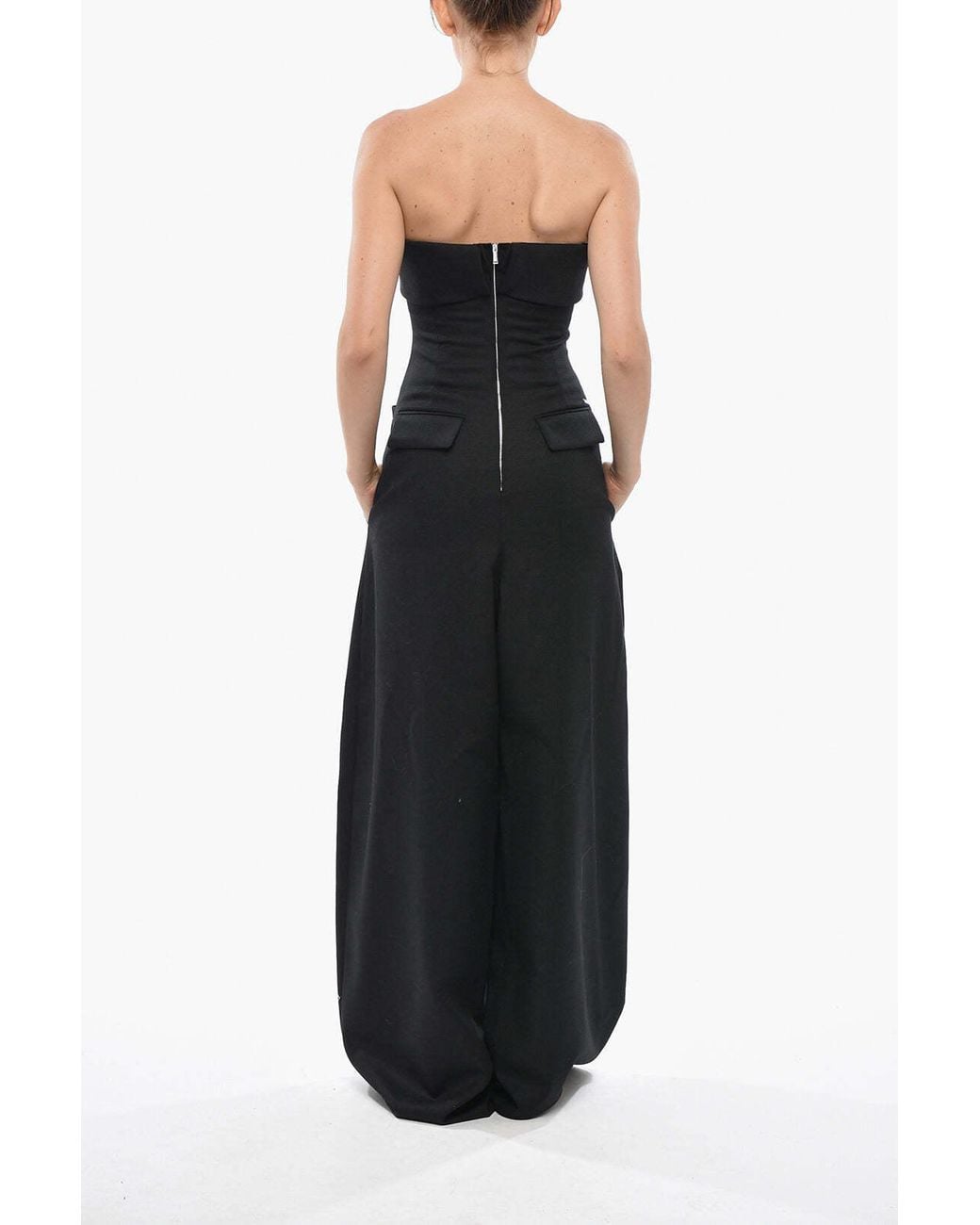 DSquared² Black Strapless Wide-Leg Wool Jumpsuit