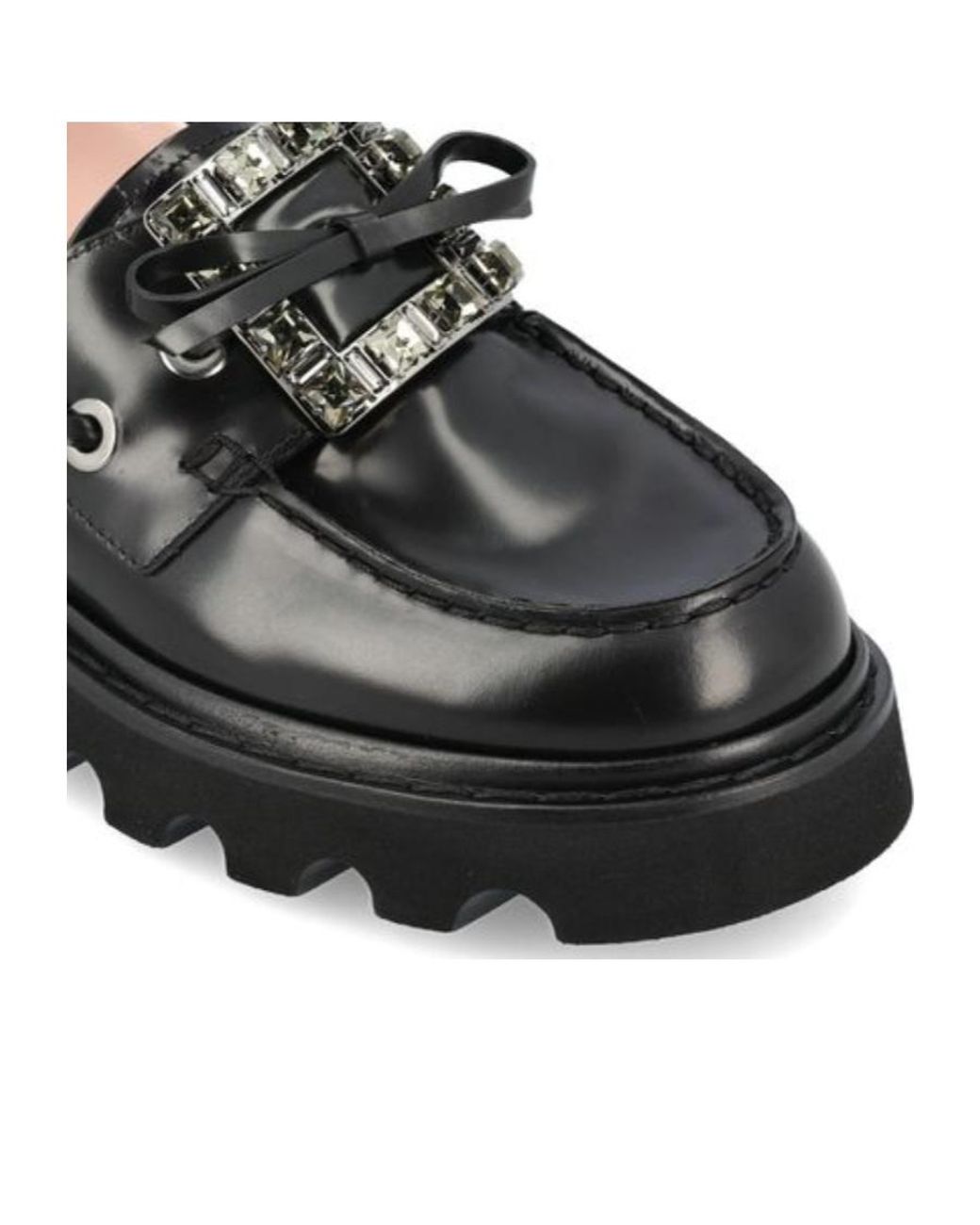 Roger Vivier Black Embellished Bow Detailed Flat Shoes