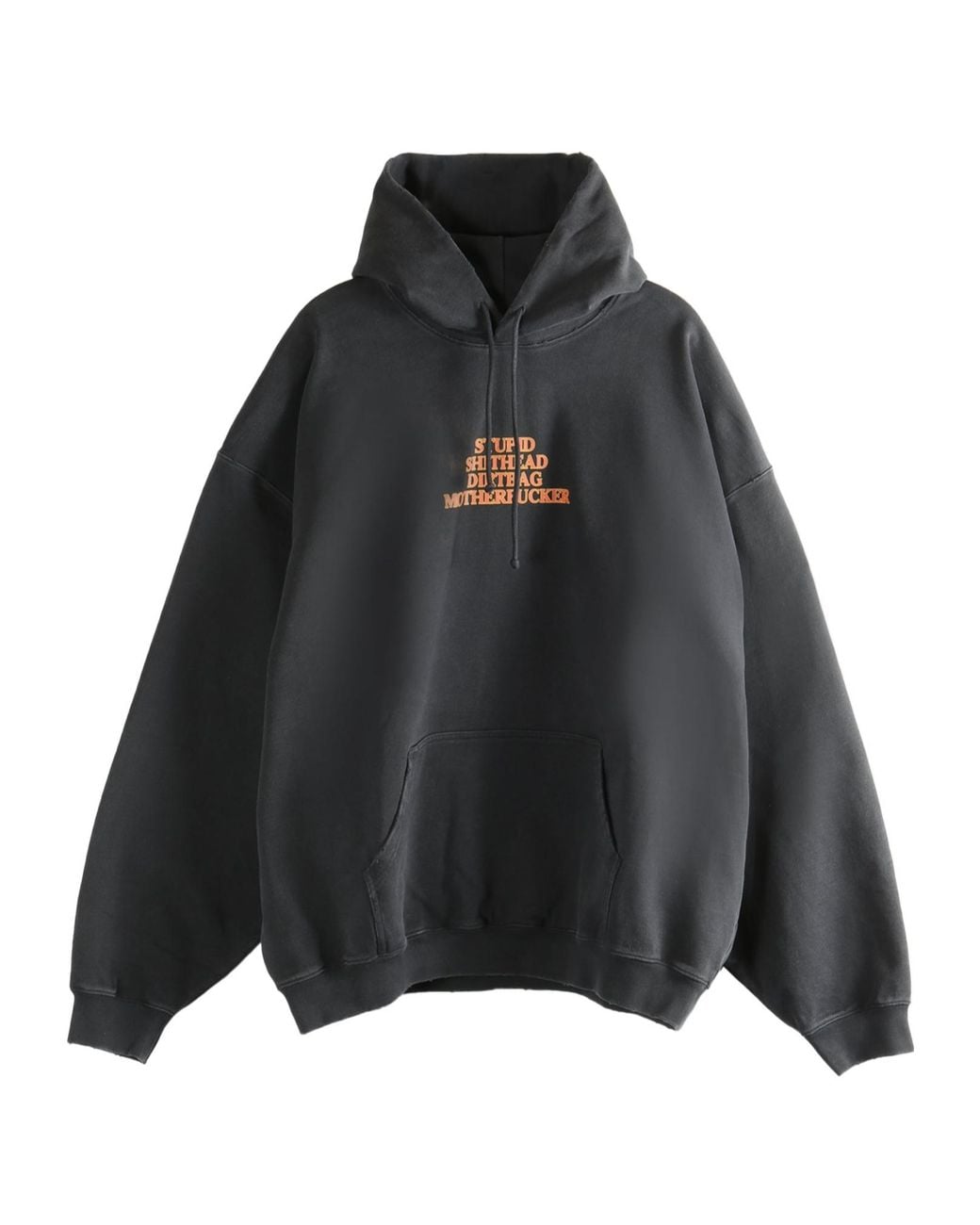 Vetements Black Slogan Printed Drawstring Hoodie for men