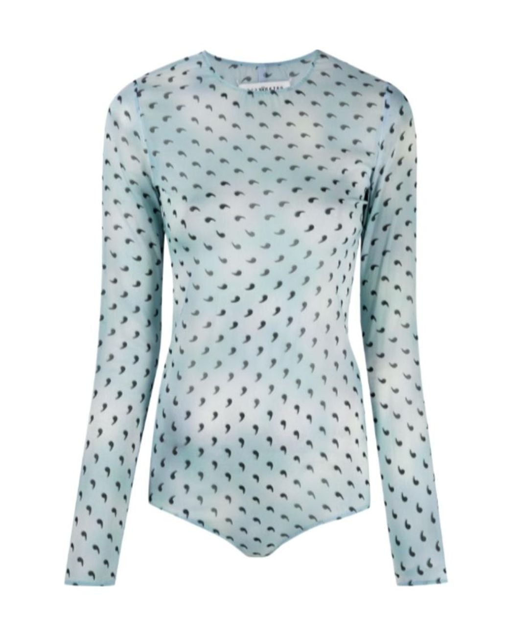 Maison Margiela Blue Comma Print Silk Bodysuit