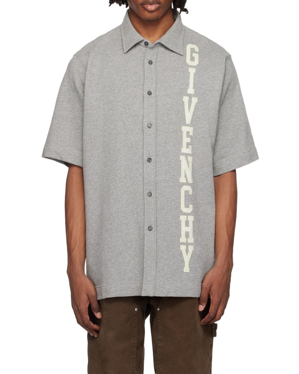 Givenchy Gray Logo Printed Short-Sleeved Shirt for men