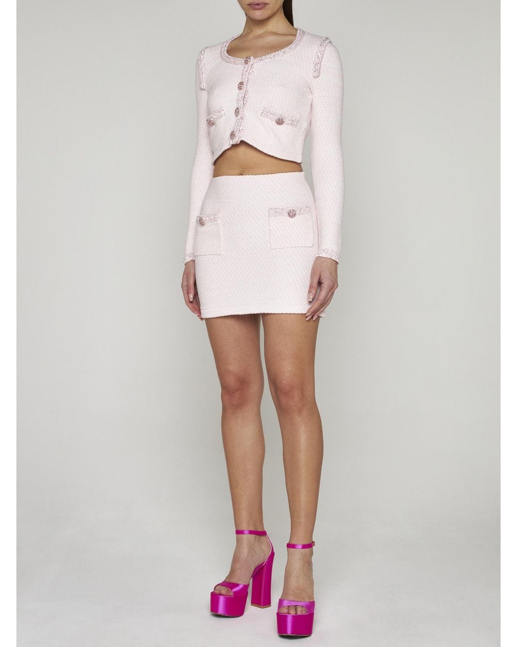 Self-Portrait Pink Braided-Trim Mini Skirt